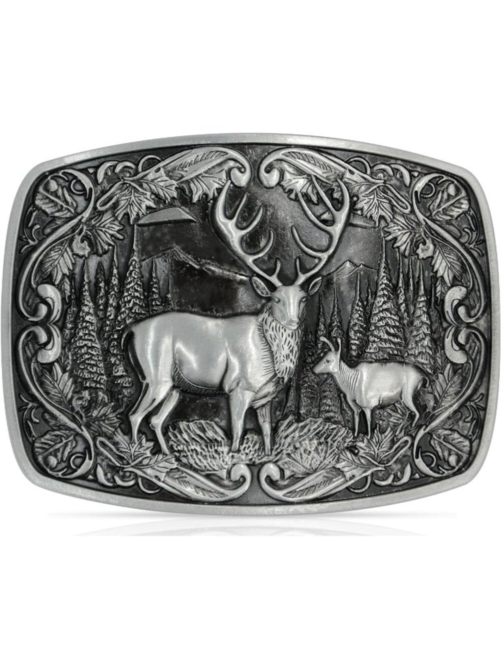 Men Deers & Tree Gold Deer Western Cowboy Buckle for Men Women Belt
